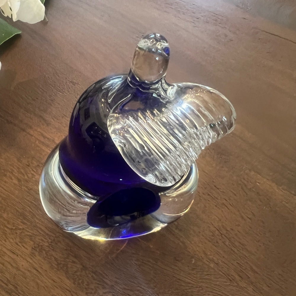 Art glass pair. Applied leaf  cobalt blue, polished base - Picture 10 of 10
